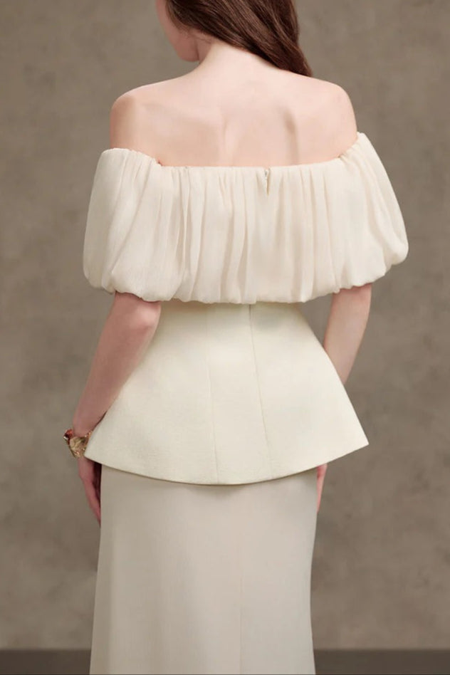 Karen Straight Plain Foam Silk Strapless Maxi Dress In White