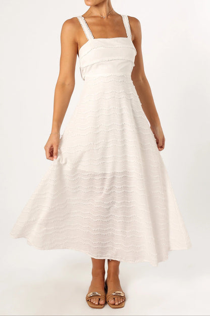 Pom Pom Trim Back Bow Midi Sundress