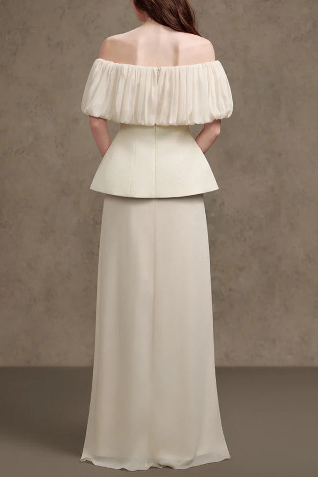 Karen Straight Plain Foam Silk Strapless Maxi Dress In White