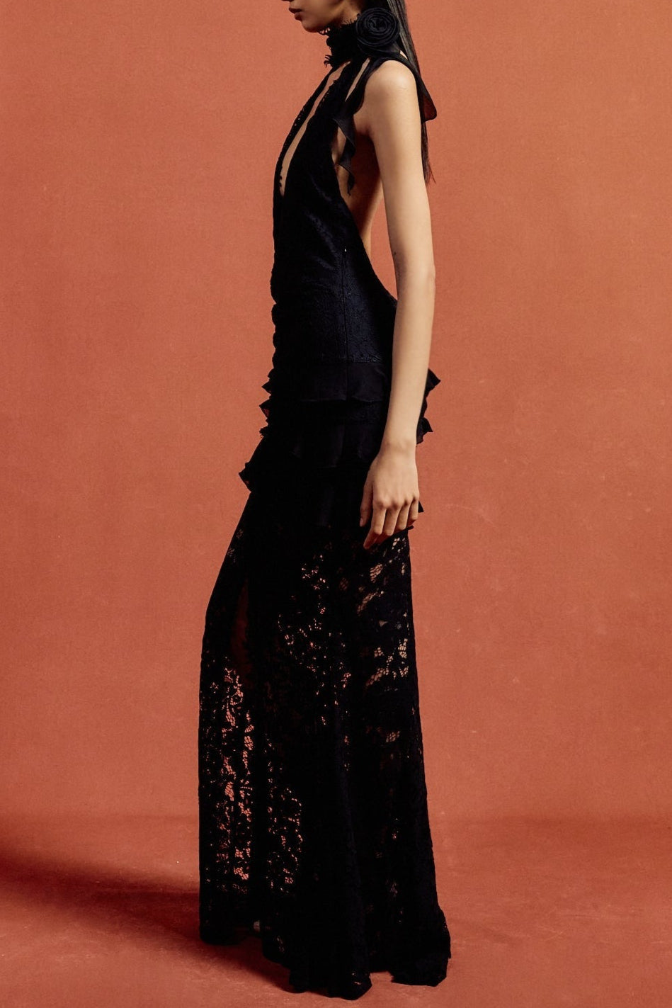 Flowering Girl Women Hulda Cotton Lace Hollow Maxi Dress In Black