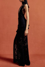 Flowering Girl Women Hulda Cotton Lace Hollow Maxi Dress In Black