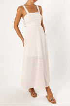 Pom Pom Trim Back Bow Midi Sundress