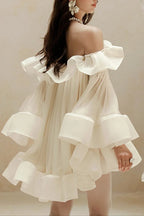 Flowering Girl Women Bernice Ruffle Layer Crinkle Chiffon Mini Dress In White