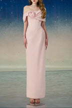 Leona Sheath Asymmetric Shoulder Taffeta Ankle Maxi Dress In Pink