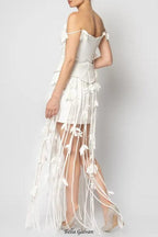 hilary white flower tassel strapless mini dress