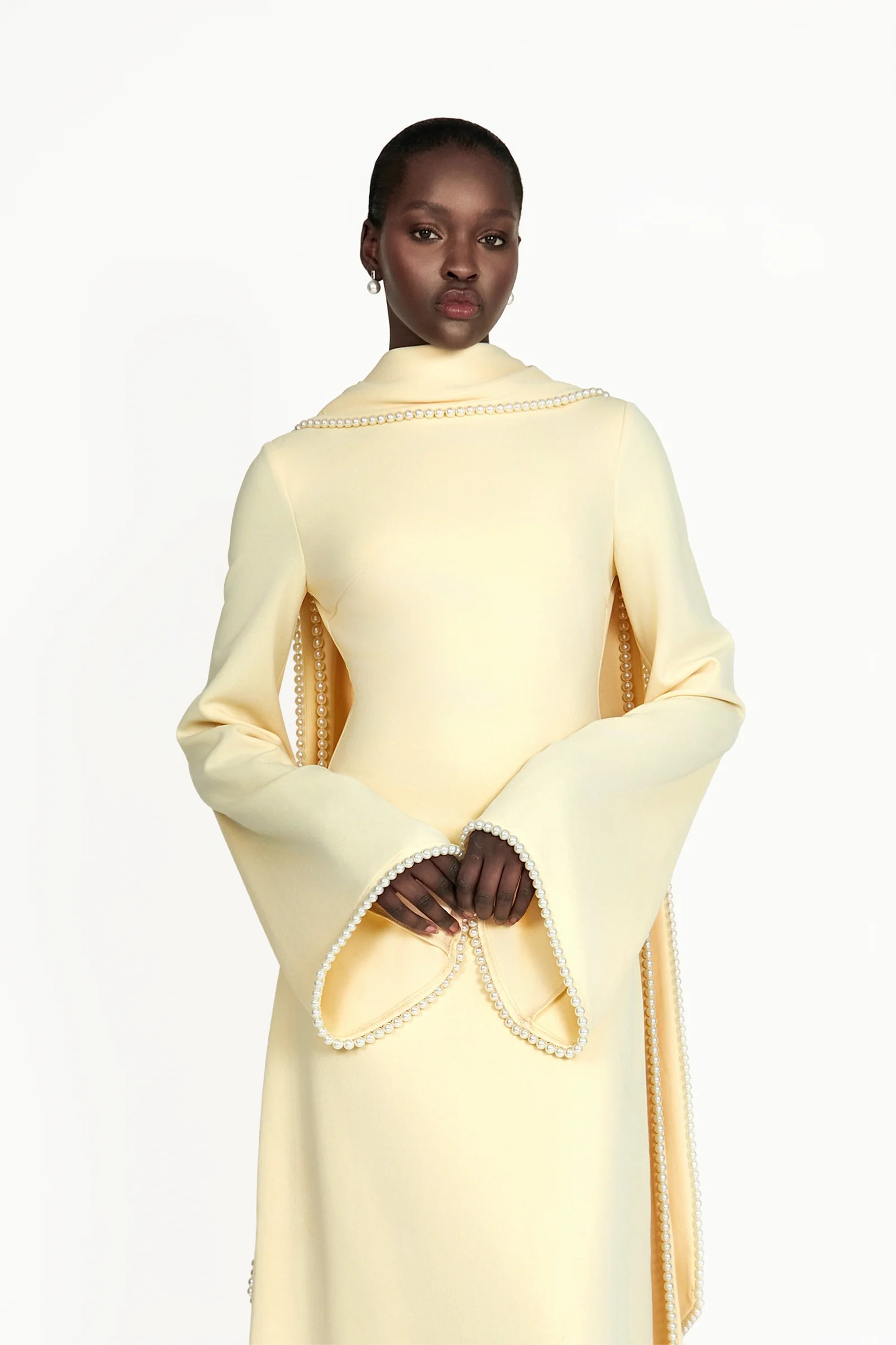 Flowering Girl Women murray Yellow Pearl Trim Shawl Detail Maxi Dress