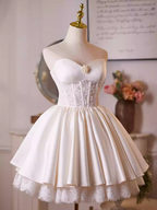 Helen White Flower Strapless Lace Satin Mini Dress