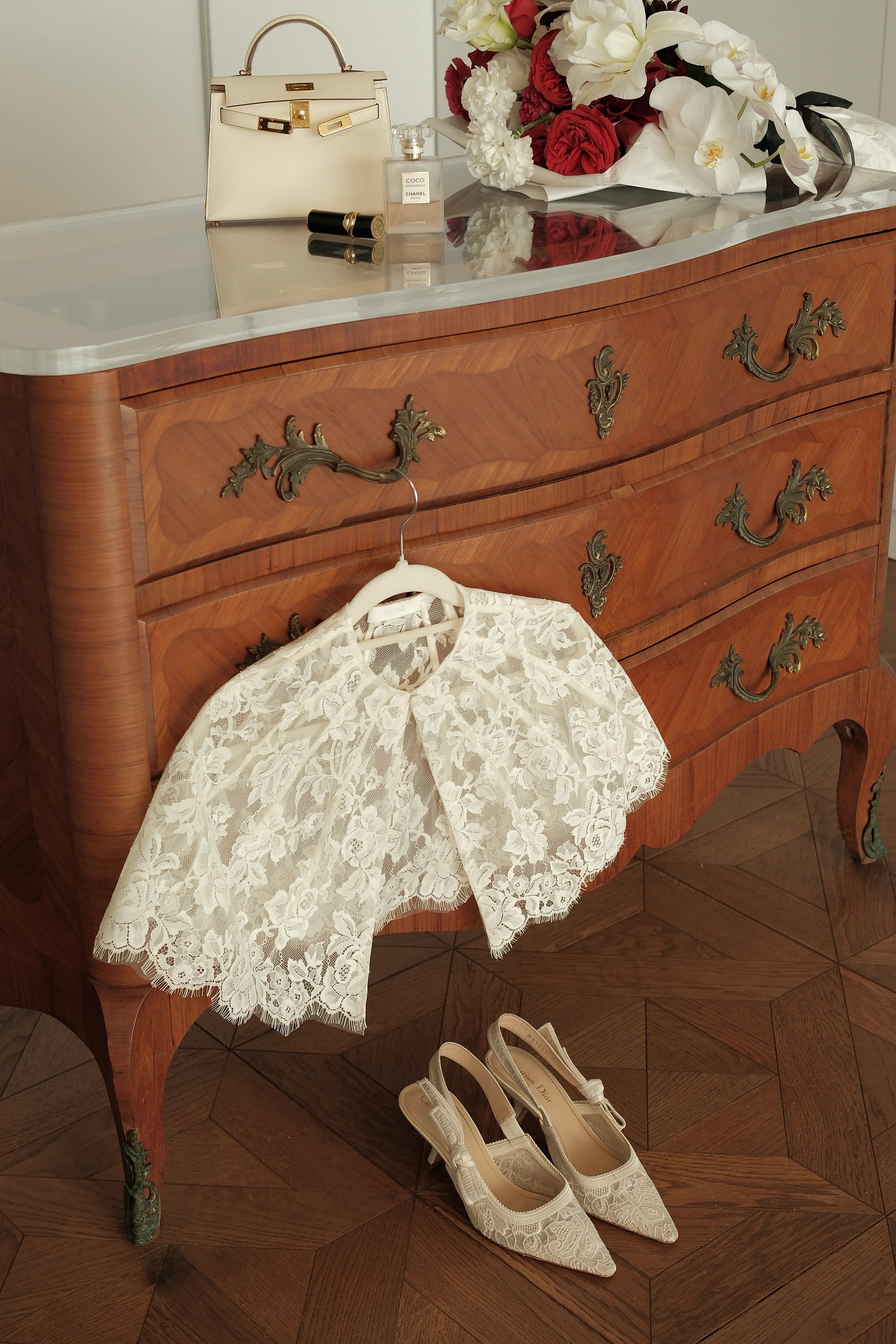 White Lace Cape-Sleeve Mini Dress