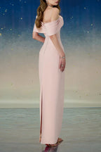 Leona Sheath Asymmetric Shoulder Taffeta Ankle Maxi Dress In Pink