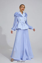 josephine Light Blue Flounce skirt  blazer Two-Piece Set