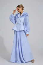 josephine Light Blue Flounce skirt  blazer Two-Piece Set