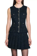 Jody Black Tweed Vest With Pearls Embellished