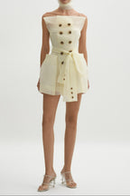 Flowering Girl Women Spaghetti Strap Organza Belted Double-Breasted Mini Trench Dress
