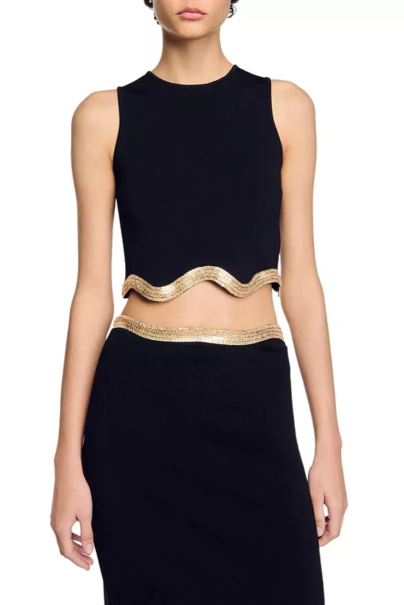 Flowering Girl Women Black Cropped Jumper With Chain Detail