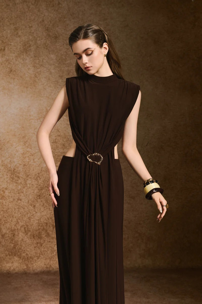 Flowering Girl Women Damla Sheath Open Back Spandex Maxi Dress In Dark Brown