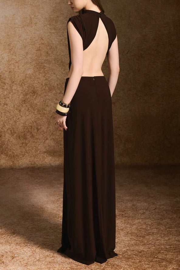 Flowering Girl Women Damla Sheath Open Back Spandex Maxi Dress In Dark Brown
