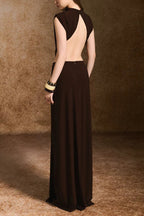 Flowering Girl Women Damla Sheath Open Back Spandex Maxi Dress In Dark Brown