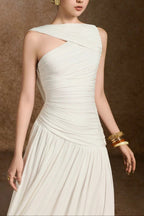 Leona A-Line Asymmetric Neck Spandex Ankle Length Dress
