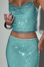 melissa sequin tube top maxi skirt suit in blue