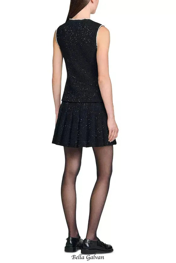 Jody Black Tweed Vest with Pearls embellished