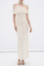 tiffany apricot Sheath off Shoulder Sleeve Lace Maxi Dress