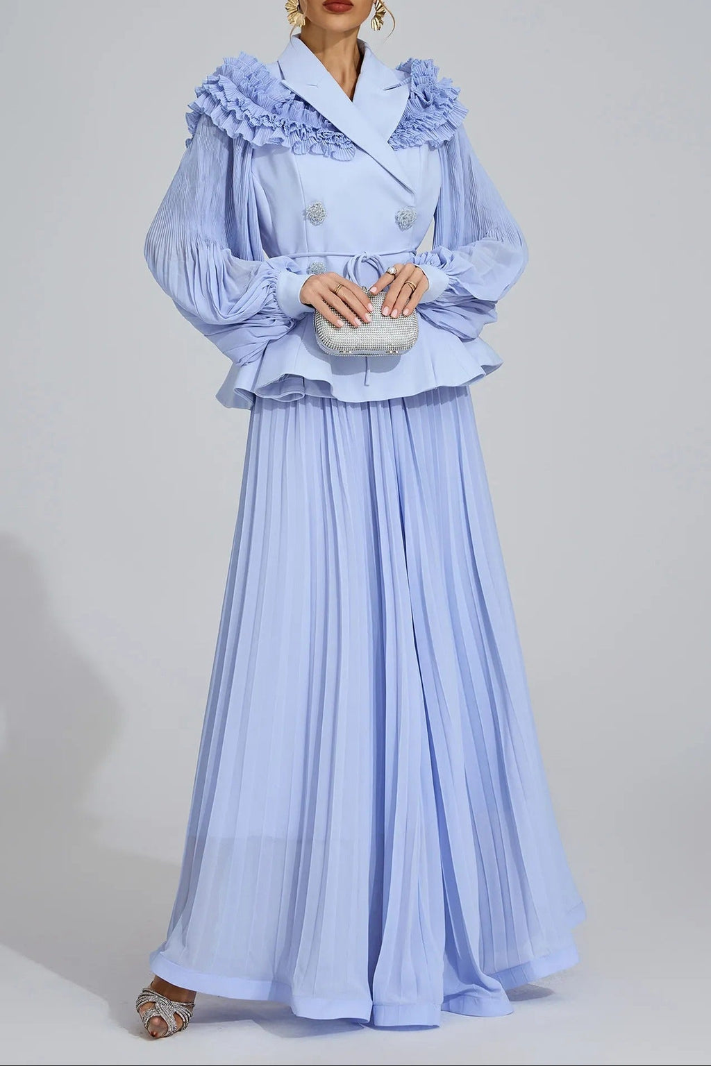 Josephine Light Blue Flounce Skirt  Blazer Two-Piece Set