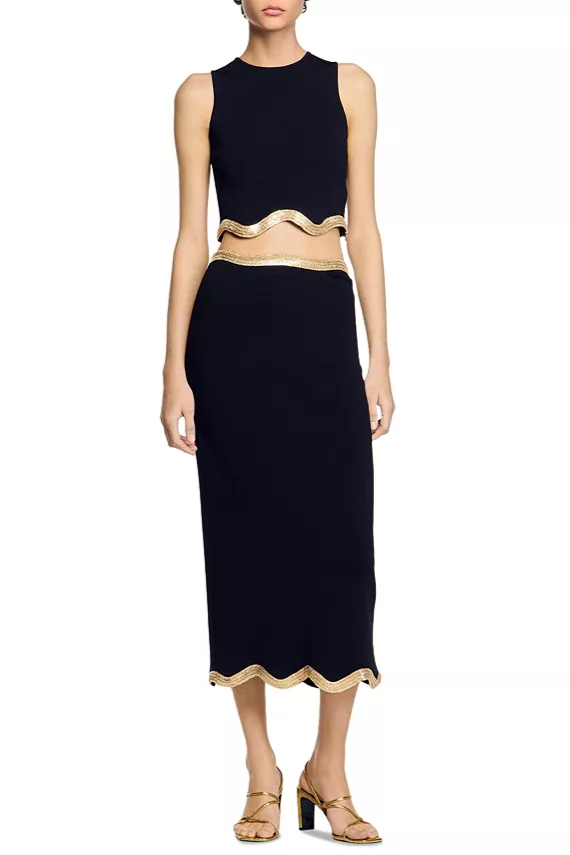 Flowering Girl Women Black Cropped Jumper With Chain Detail