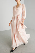 Flowering Girl Women Long chiffon V-Neck dress