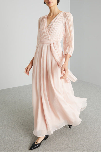 Long chiffon V-Neck dress
