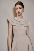 Flowering Girl Women A-Line Jewel Neck Viscose Ankle Maxi Dress In Beige
