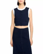 lyuba Two Tone Cropped Sleeveless Cardigan & Knit Skirt