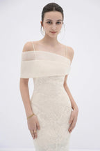 tiffany apricot Sheath off Shoulder Sleeve Lace Maxi Dress