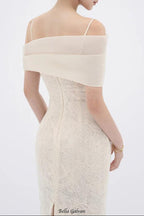 tiffany apricot Sheath off Shoulder Sleeve Lace Maxi Dress