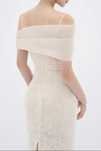 Tiffany Apricot Sheath Off Shoulder Sleeve Lace Maxi Dress