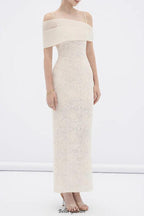 tiffany apricot Sheath off Shoulder Sleeve Lace Maxi Dress