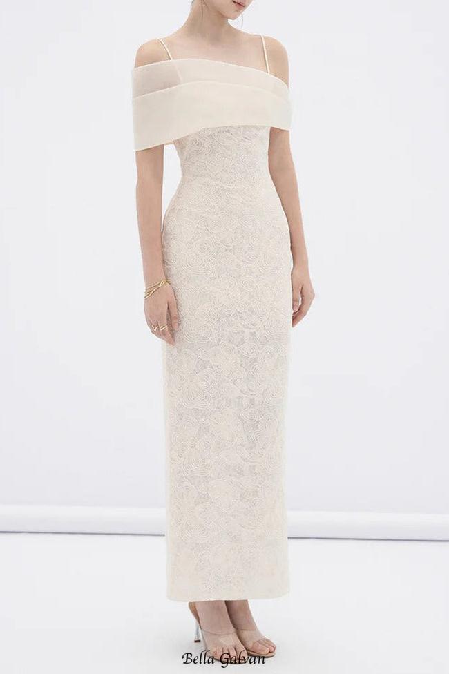 tiffany apricot Sheath off Shoulder Sleeve Lace Maxi Dress