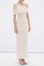 Tiffany Apricot Sheath Off Shoulder Sleeve Lace Maxi Dress