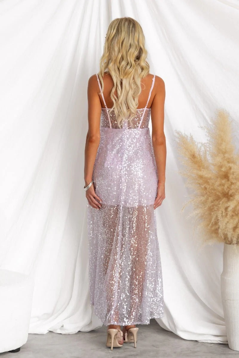 Flowering Girl Women Lavender Sequin Corset Maxi Dress