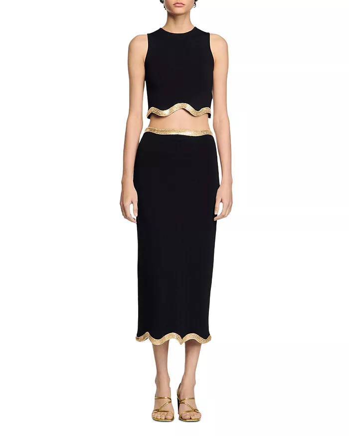 Flowering Girl Women Black Cropped Jumper With Chain Detail