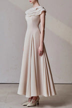 Flowering Girl Women A-Line Jewel Neck Viscose Ankle Maxi Dress In Beige