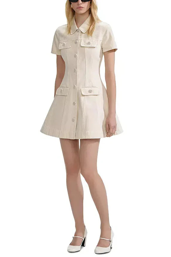 Flowering Girl Women Vanessa Cream Collared Denim Mini Dress