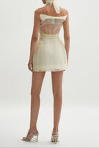Flowering Girl Women Spaghetti Strap Organza Belted Double-Breasted Mini Trench Dress