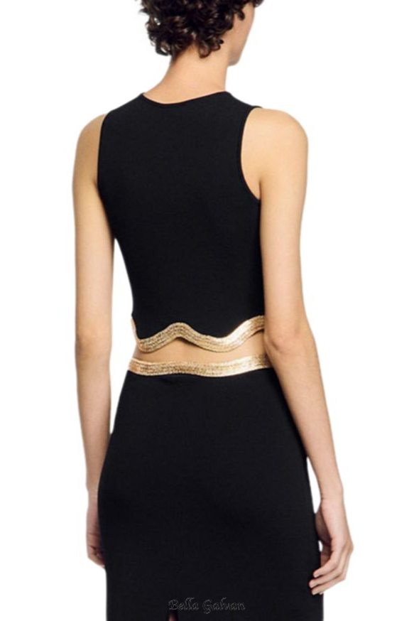 black Cropped Jumper with Chain Detail