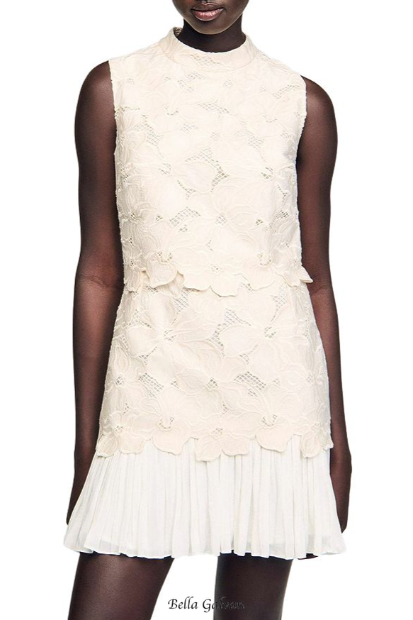 embroidery backless Guipure mini Dress in ecru