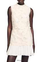embroidery backless Guipure mini Dress in ecru