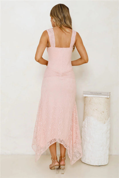 Bow Strap Ruched Lace Mermaid Midi Dress