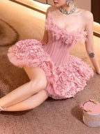 Strapless Petal Floral Corset A Line Dress