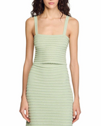 Flowering Girl Women Rhinestone Trim Knit Crop Top In Almond Green