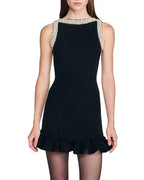 Simona Ruffle Trim Beaded Mini Dress In Black