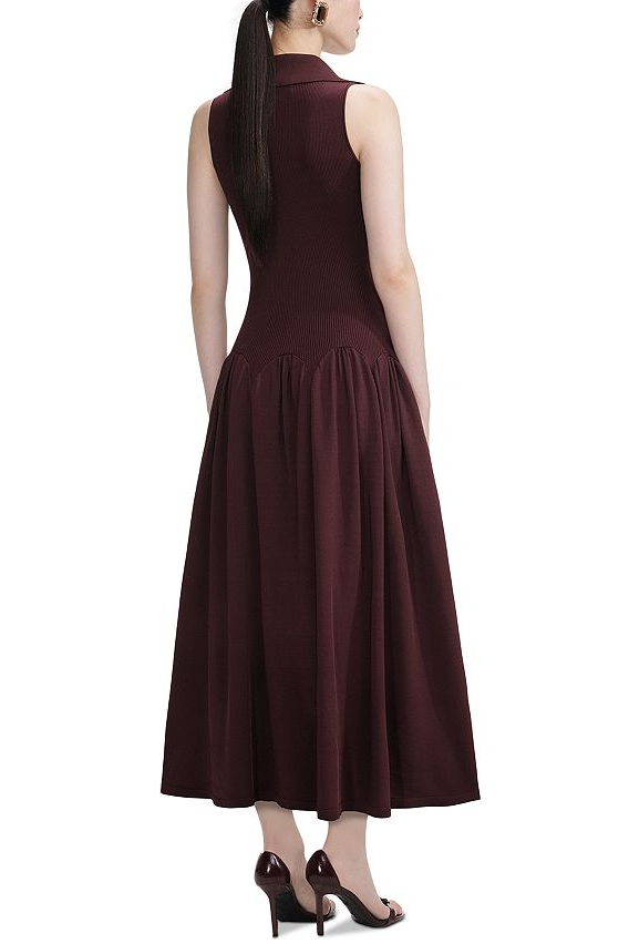Meredith Ribbed Midi Dress In Brick Red